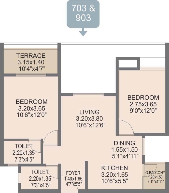 2 BHK Unit 703,903 - Rohan Ipsita Pune