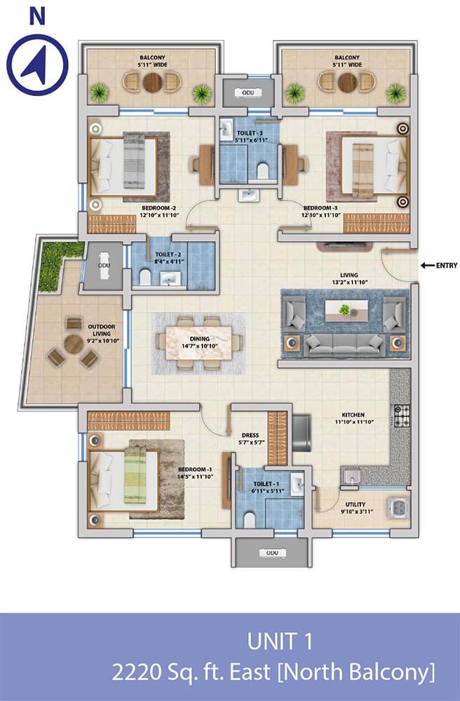 3 BHK 1 - 2220 - ASBL Spectra Hyderabad