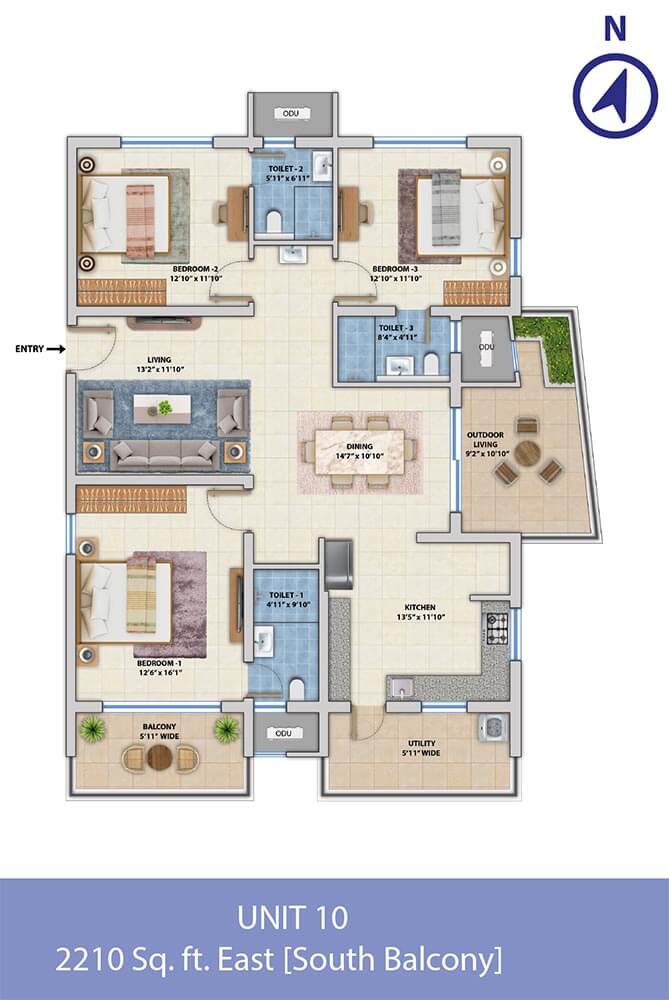 3 BHK 10 - 2210 - ASBL Spectra Hyderabad