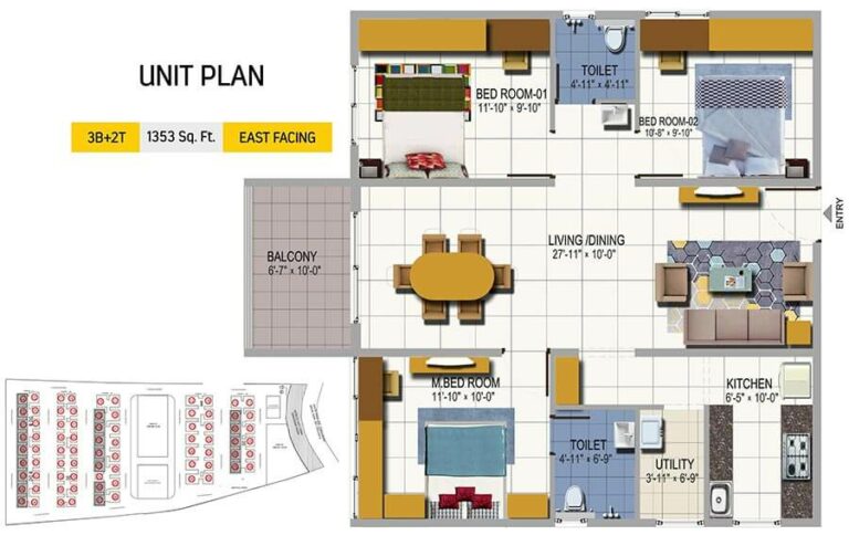 3 BHK 2T - 1353 East - Urbanrise on Cloud 33 Codename Talk Of Hyderabad