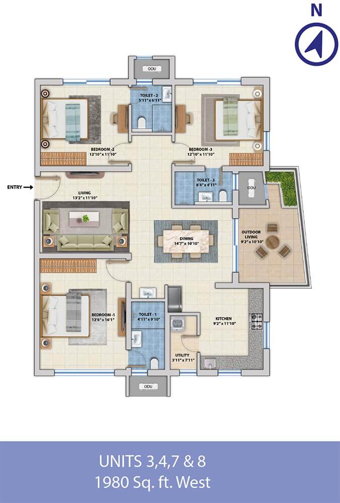 3 BHK 3 - 1980 - ASBL Spectra Hyderabad
