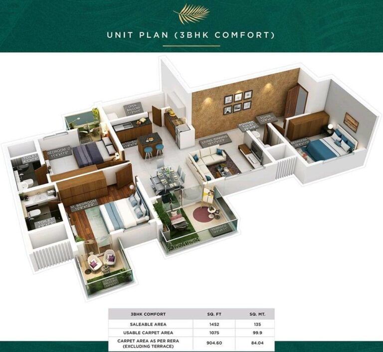 3 BHK Comfort - 1452 - Purva Emerald Bay Silversands