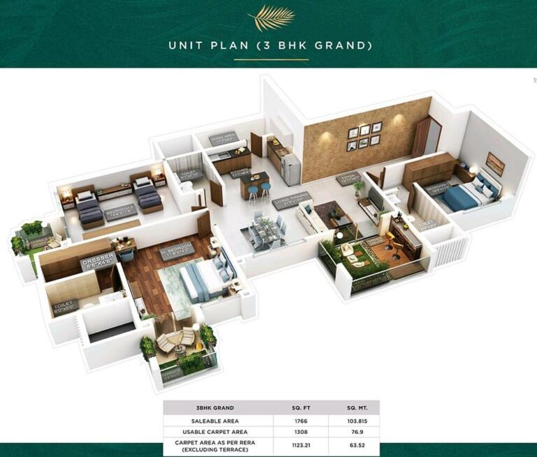 3 BHK Grand - 1766 - Purva Emerald Bay Silversands