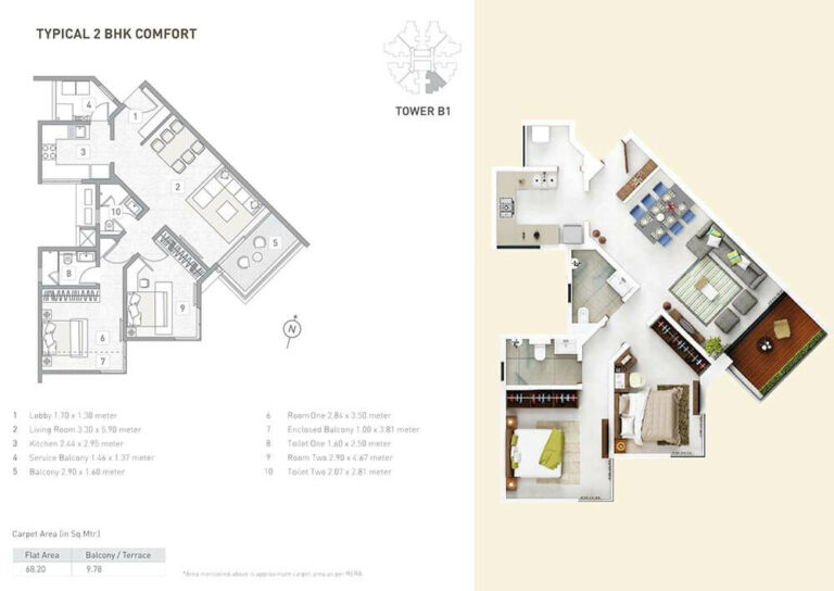 B1 2 BHK Comfort - 68 A - Kasturi Eon Homes Pune