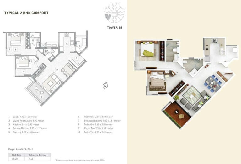 B1 2 BHK Comfort - 68 - Kasturi Eon Homes Pune