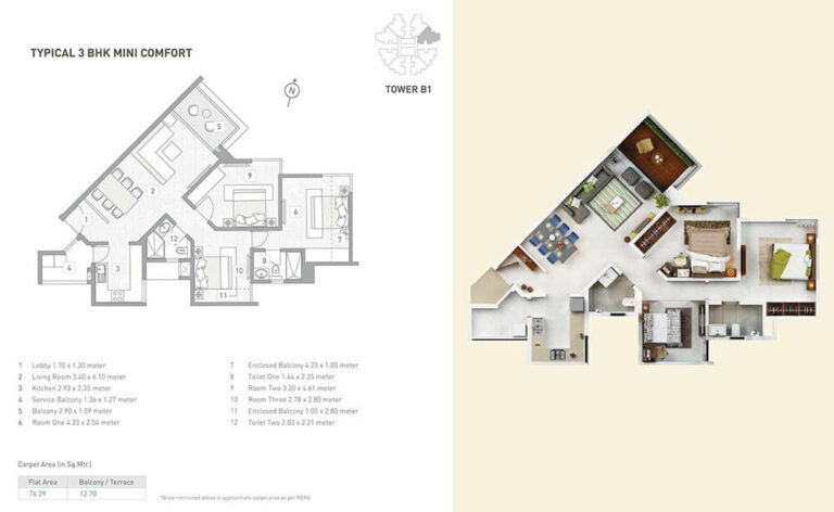 B1 3 BHK Comfort Mini - 76 A - Kasturi Eon Homes Pune