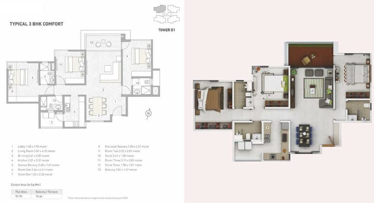 D1 3 BHK Comfort - 92 A - Kasturi Eon Homes Pune