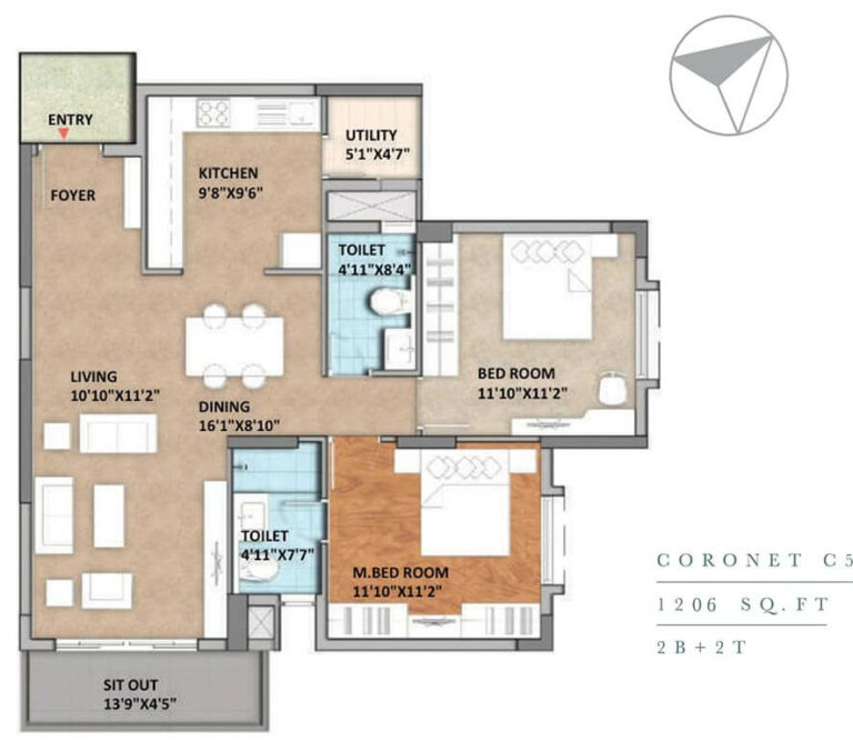 2 BHK 2T - 1206 - Monarch Aqua