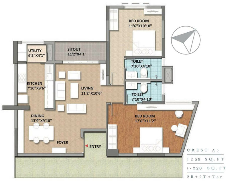 2 BHK 2T - 1259 - Monarch Aqua