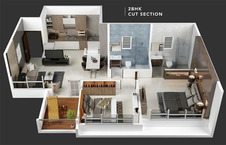 2 BHK A 3D - Kohinoor Coral Pune