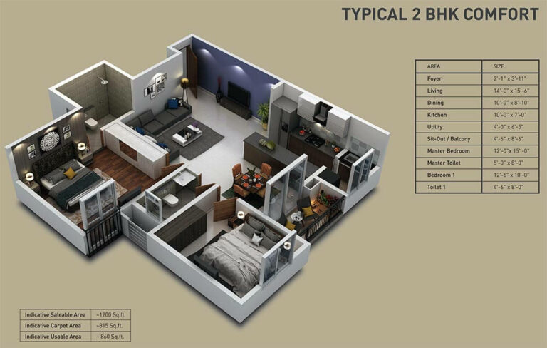 2 BHK Comfort - 1200 - Nucleus At Purva Zenium