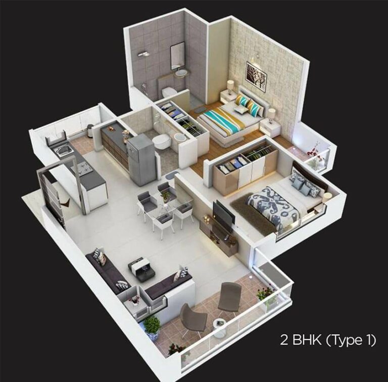 2 BHK Type 1 3D - Krisala 41 Evoke