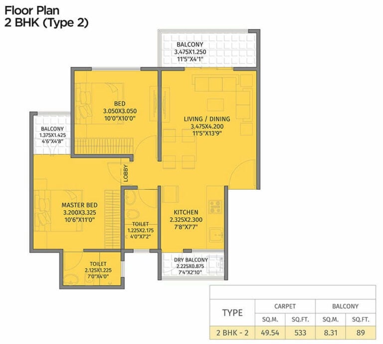 2 BHK Type 2 - 622 - Krisala 41 Evoke