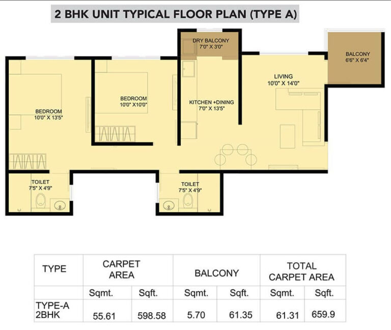 2 BHK Type A - 659 - Kohinoor Sapphire 2