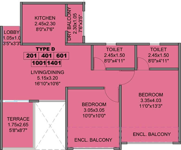 2 BHK Type D - Kohinoor Coral Pune