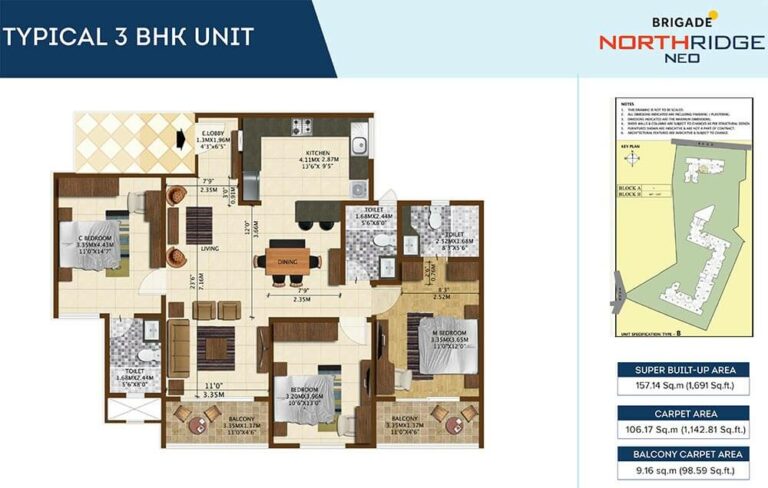 3 BHK - 1691 - Brigade Northridge Neo