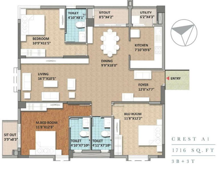 3 BHK 3T - 1716 - Monarch Aqua