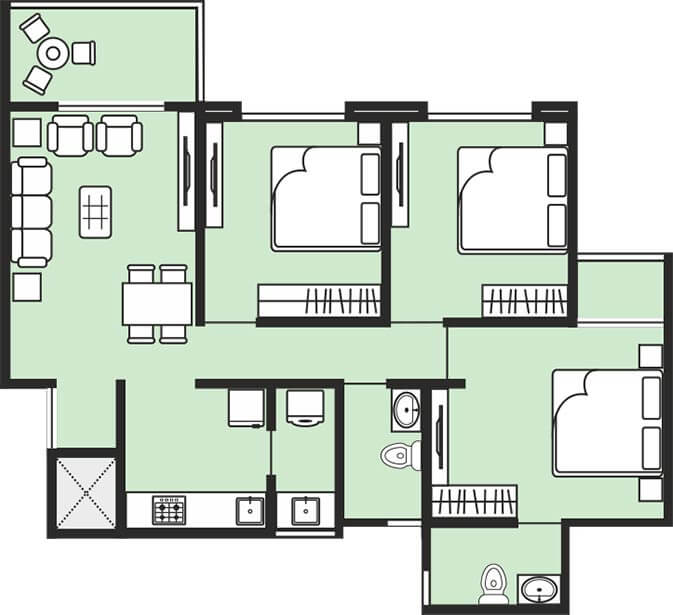 3 BHK B - 849 - Krisala 41 Estera Punawale