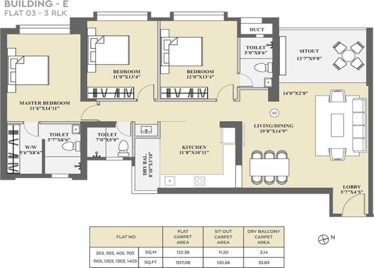 3 BHK E - 1317 - Kolte Patil 24K Sereno