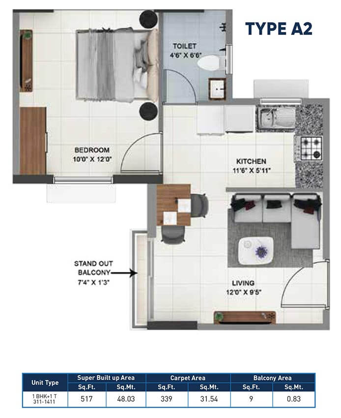 1 BHK - 517 - Salarpuria Sattva Ashraya