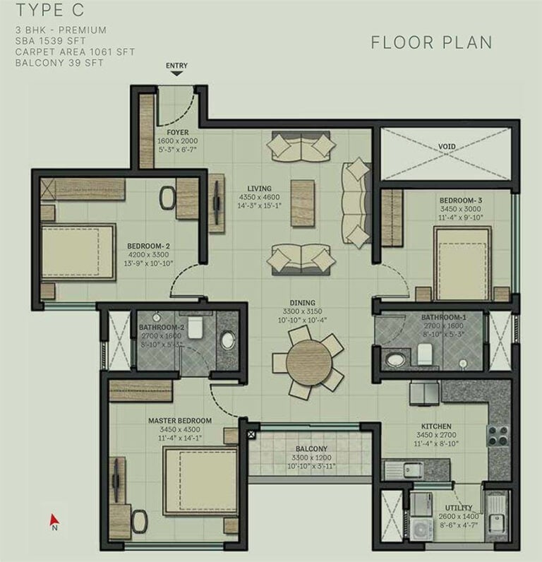 1539 3 BHK Premium - Sobha Arbor