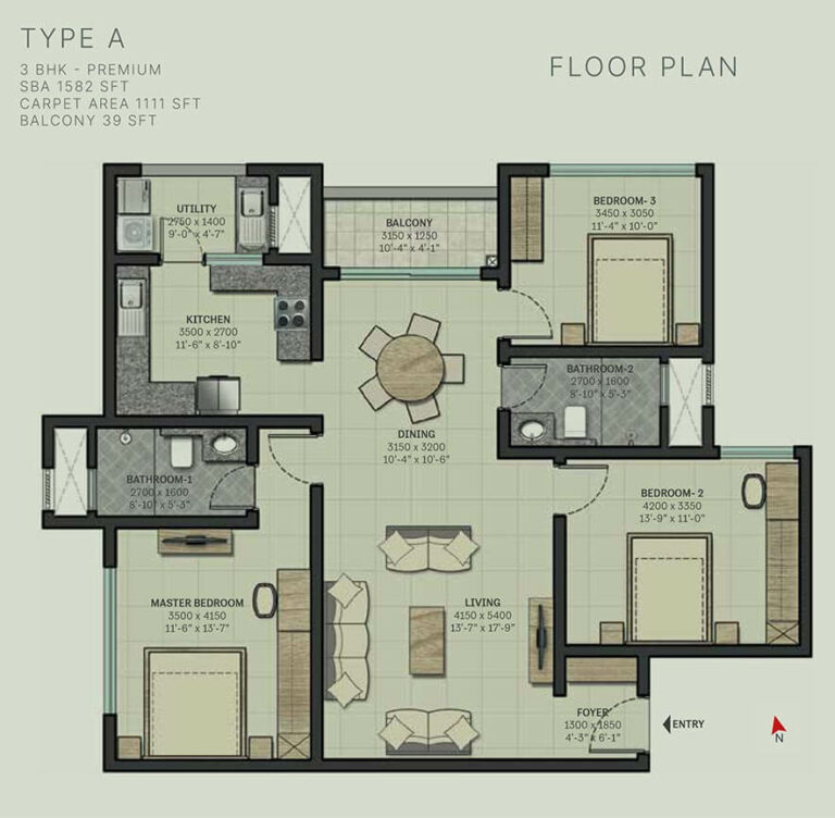 1582 3 BHK Premium - Sobha Arbor