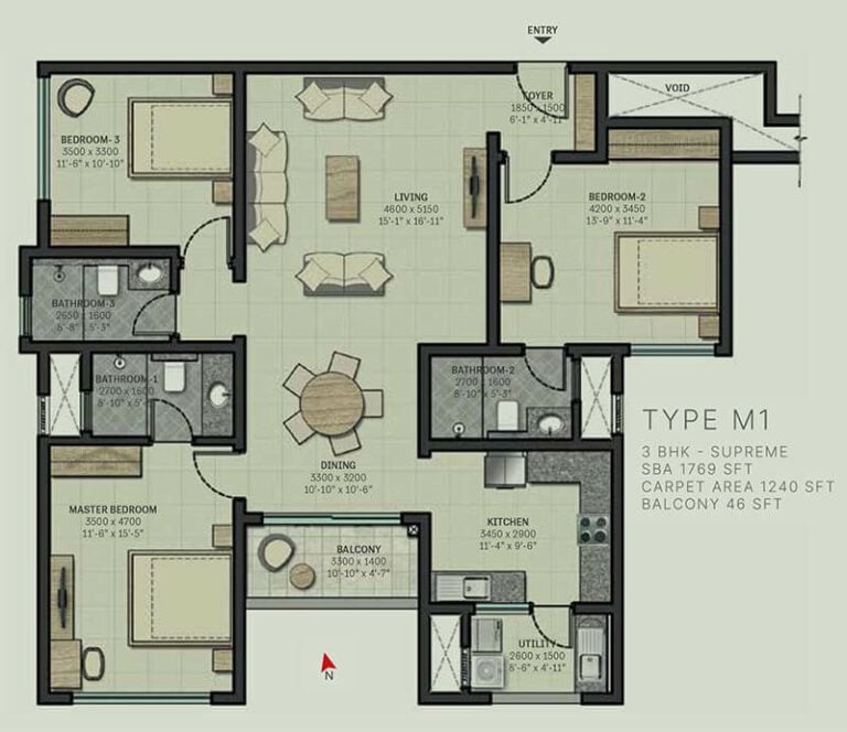 1769 3 BHK Supreme - Sobha Arbor