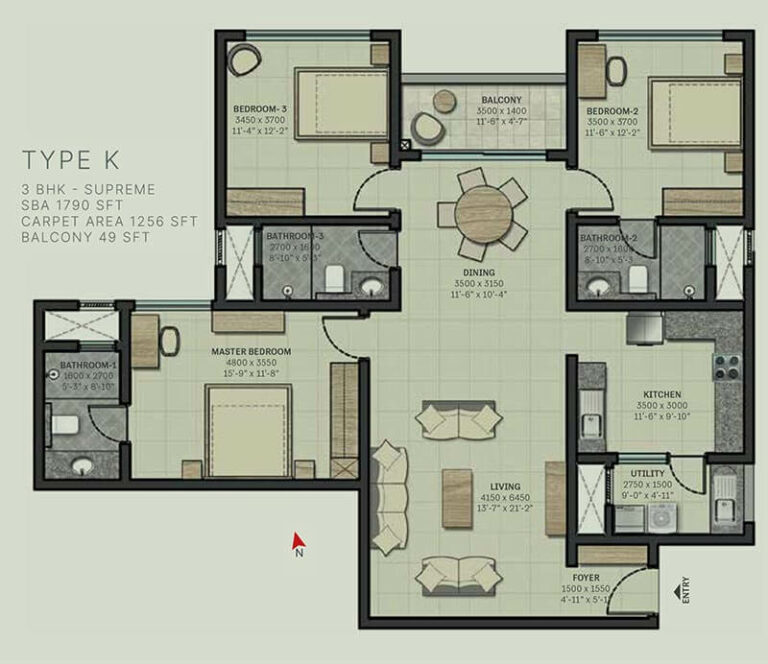 1790 3 BHK Supreme - Sobha Arbor