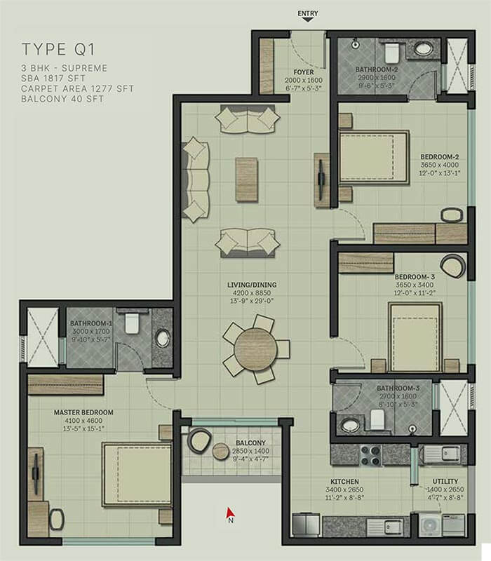 1817 3 BHK Supreme - Sobha Arbor