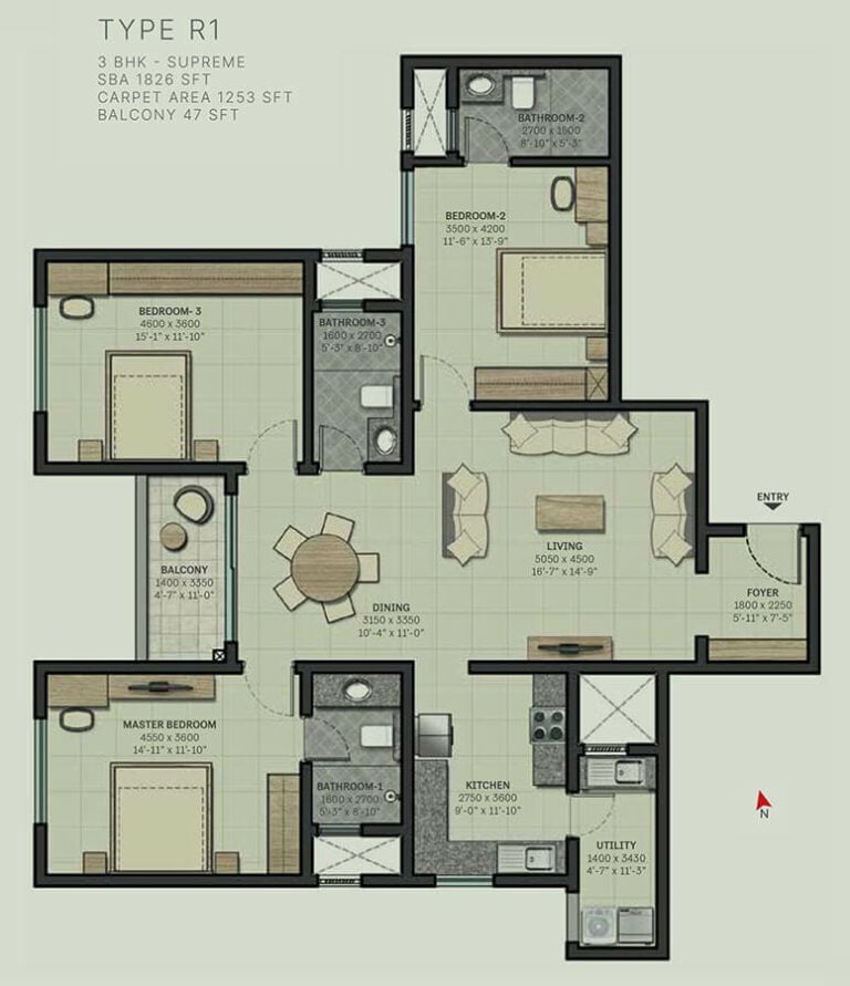 1826 3 BHK Supreme - Sobha Arbor