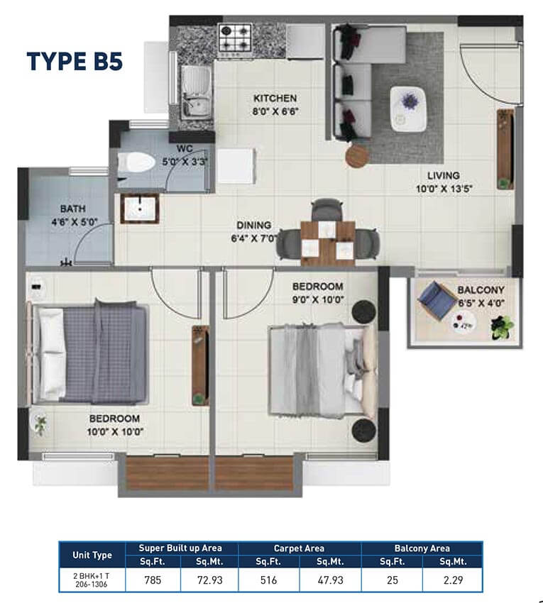 2 BHK - 785 - Salarpuria Sattva Ashraya