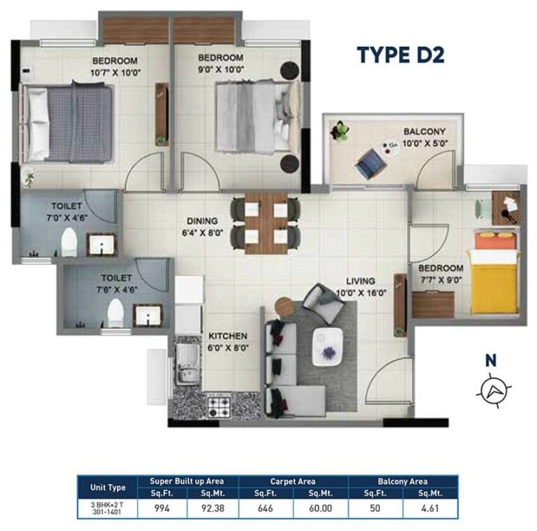 3 BHK - 994 - Salarpuria Sattva Ashraya