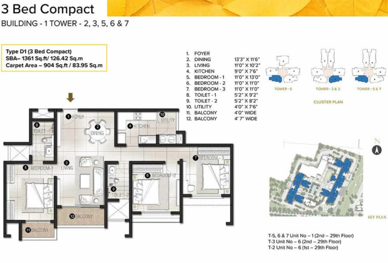 1361 - 3 BHK 2T - Prestige Avalon Park At Prestige City