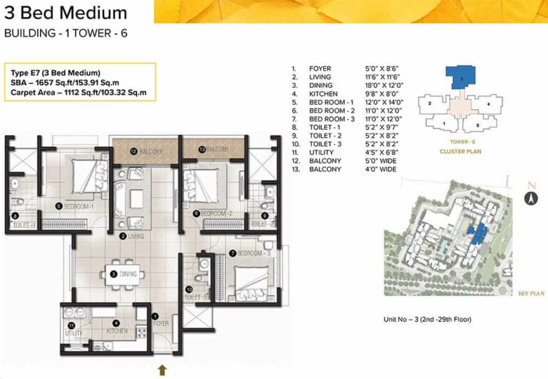 1657 - 3 BHK 3T - Prestige Avalon Park At Prestige City