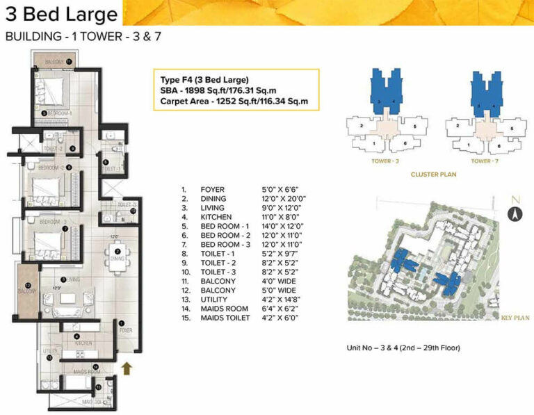 1898 - 3 BHK Large - Prestige Avalon Park At Prestige City