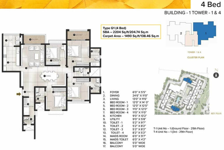 2204 - 4 BHK - Prestige Avalon Park At Prestige City