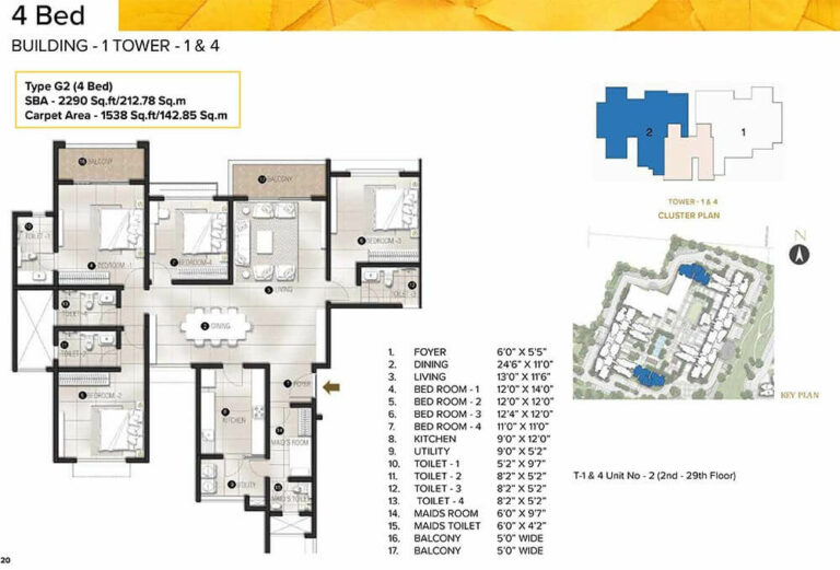 2290 - 4 BHK - Prestige Avalon Park At Prestige City