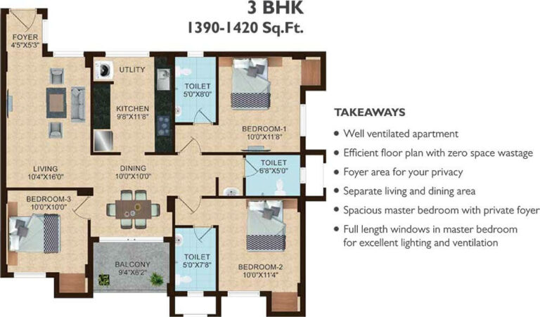 3 BHK - 1390 To 1420 - Shriram Joy At Temple Bells