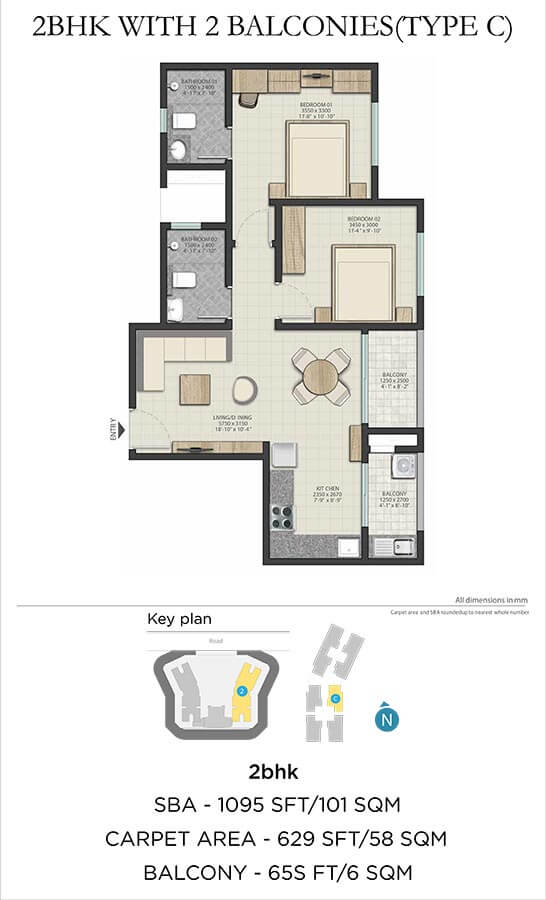 1095 2BHK - Sobha Dream Heights