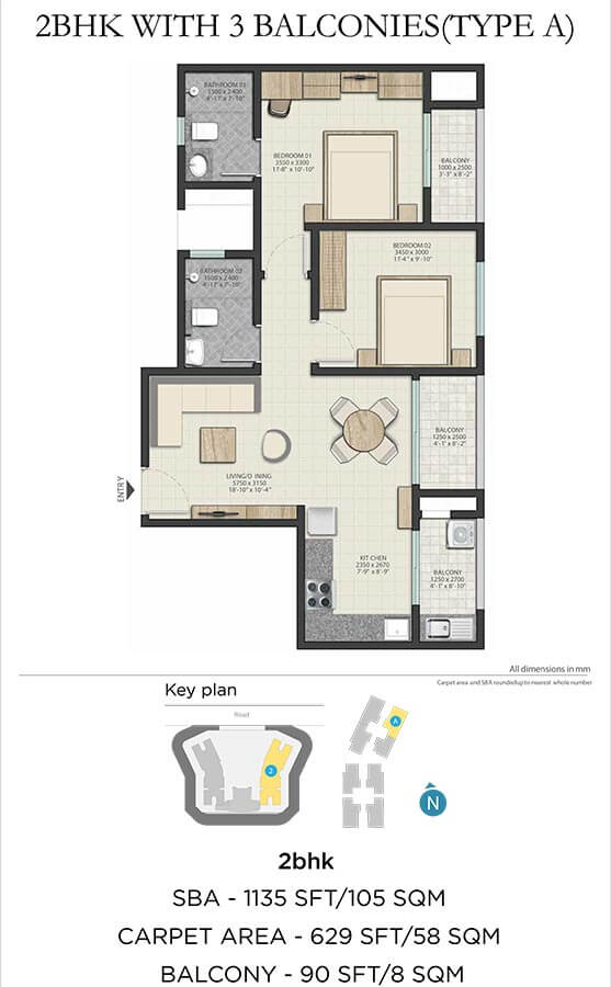 1135 2BHK - Sobha Dream Heights