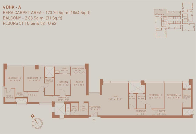 1864 4BHK A - Birla Niyaara Worli