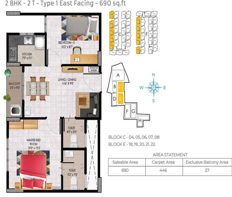 690 2BHK R1 - Urbanrise Jubilee Residences