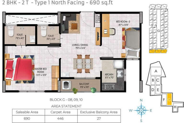 690 2BHK R2 - Urbanrise Jubilee Residences
