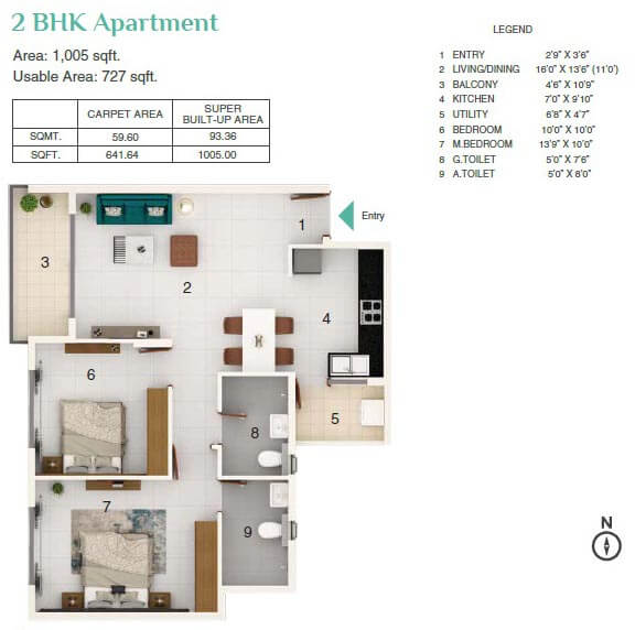 1005 2BHK Grand - Adarsh Greens Kogilu