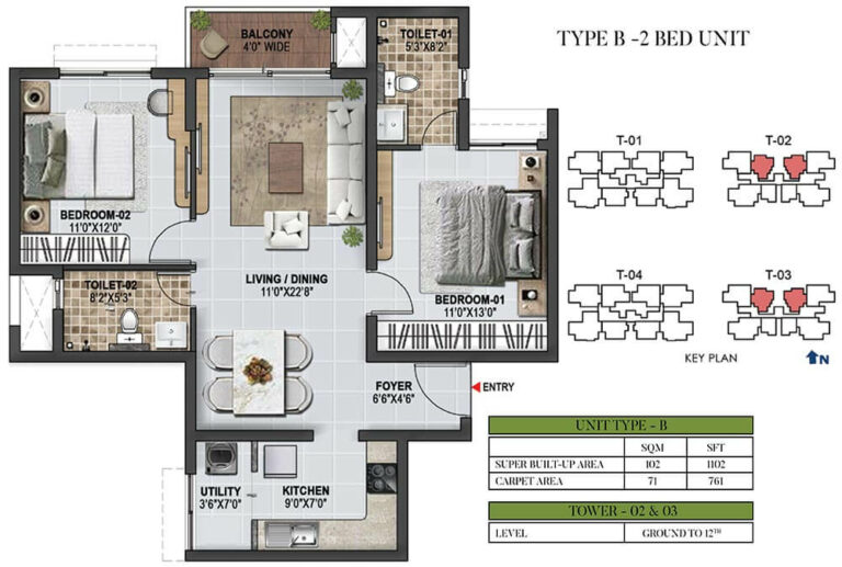 1102 2BHK - Prestige Green Gables