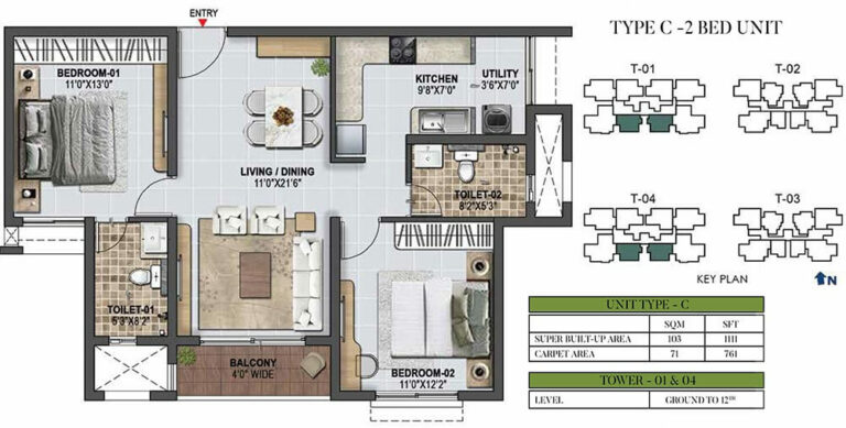 1111 2BHK - Prestige Green Gables