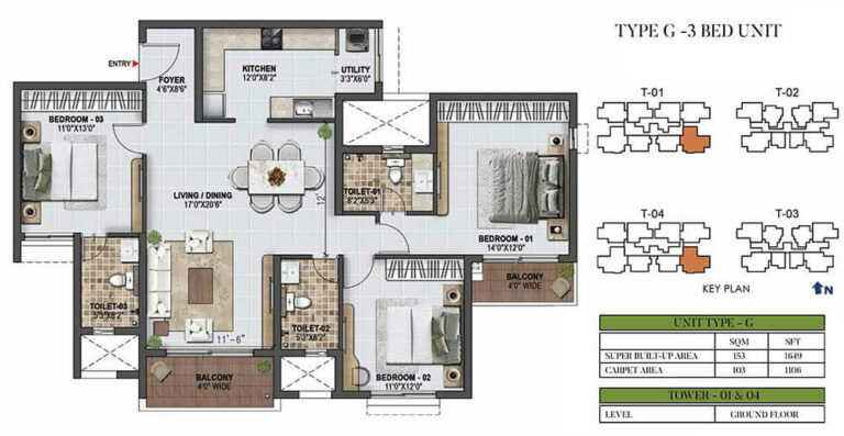 1649 3BHK - Prestige Green Gables
