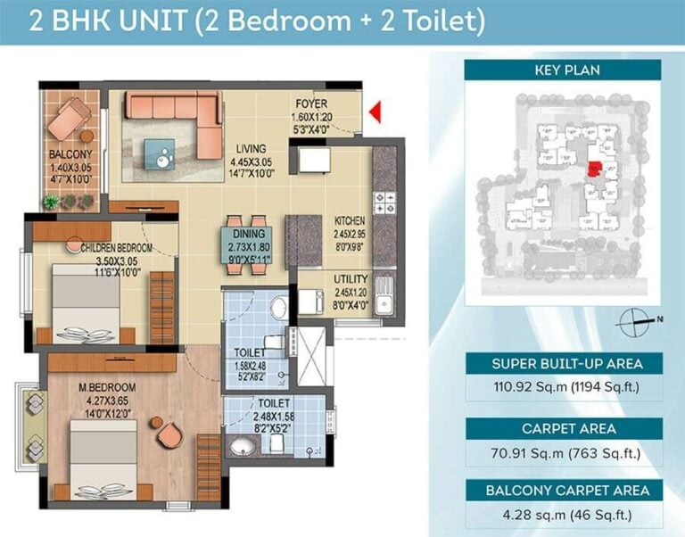1194 2BHK+2T - Brigade Laguna