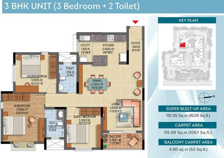 1629 3BHK+2T - Brigade Laguna