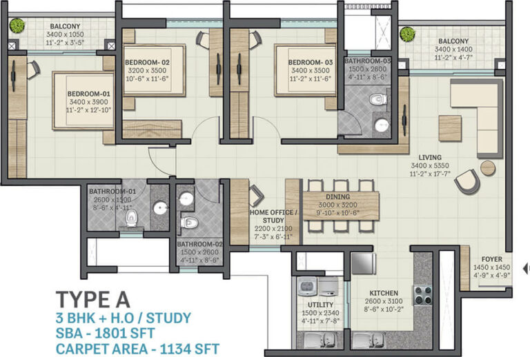 1801 3BHK+Study - Sobha Sentosa Codename Happiness